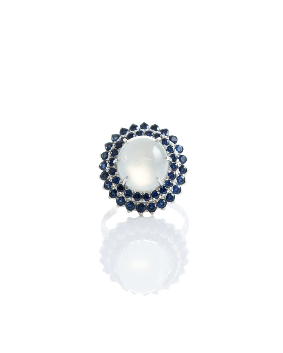 Moonstone & Ceylon Sapphire Cluster Ring – 925 Sterling Silver Handmade Ring
