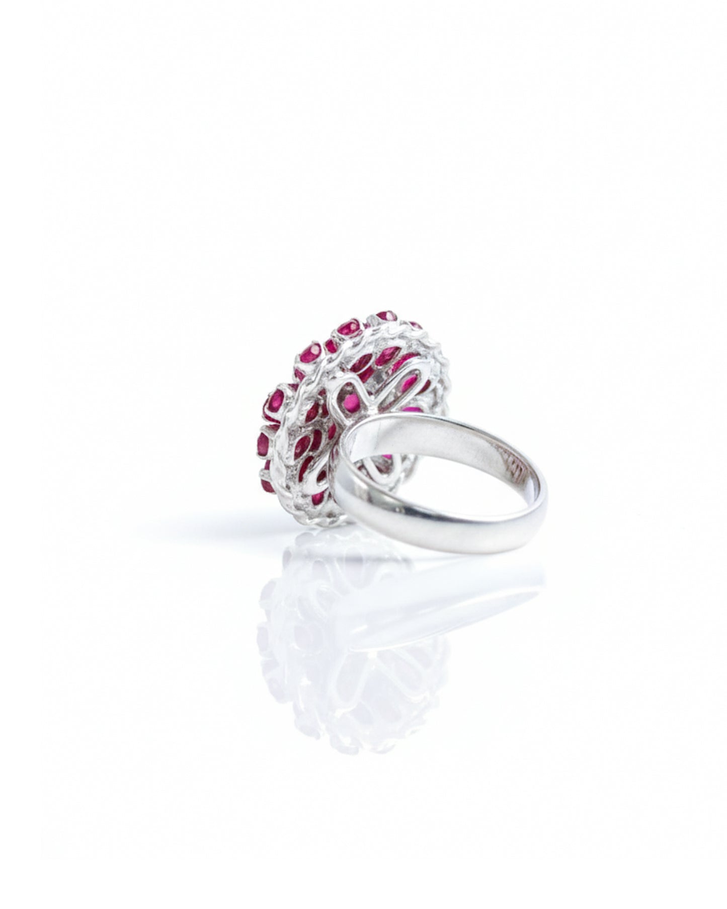 Sterling Silver Ruby Flower Ring – 925 Sterling Silver Ruby Cluster Statement Ring