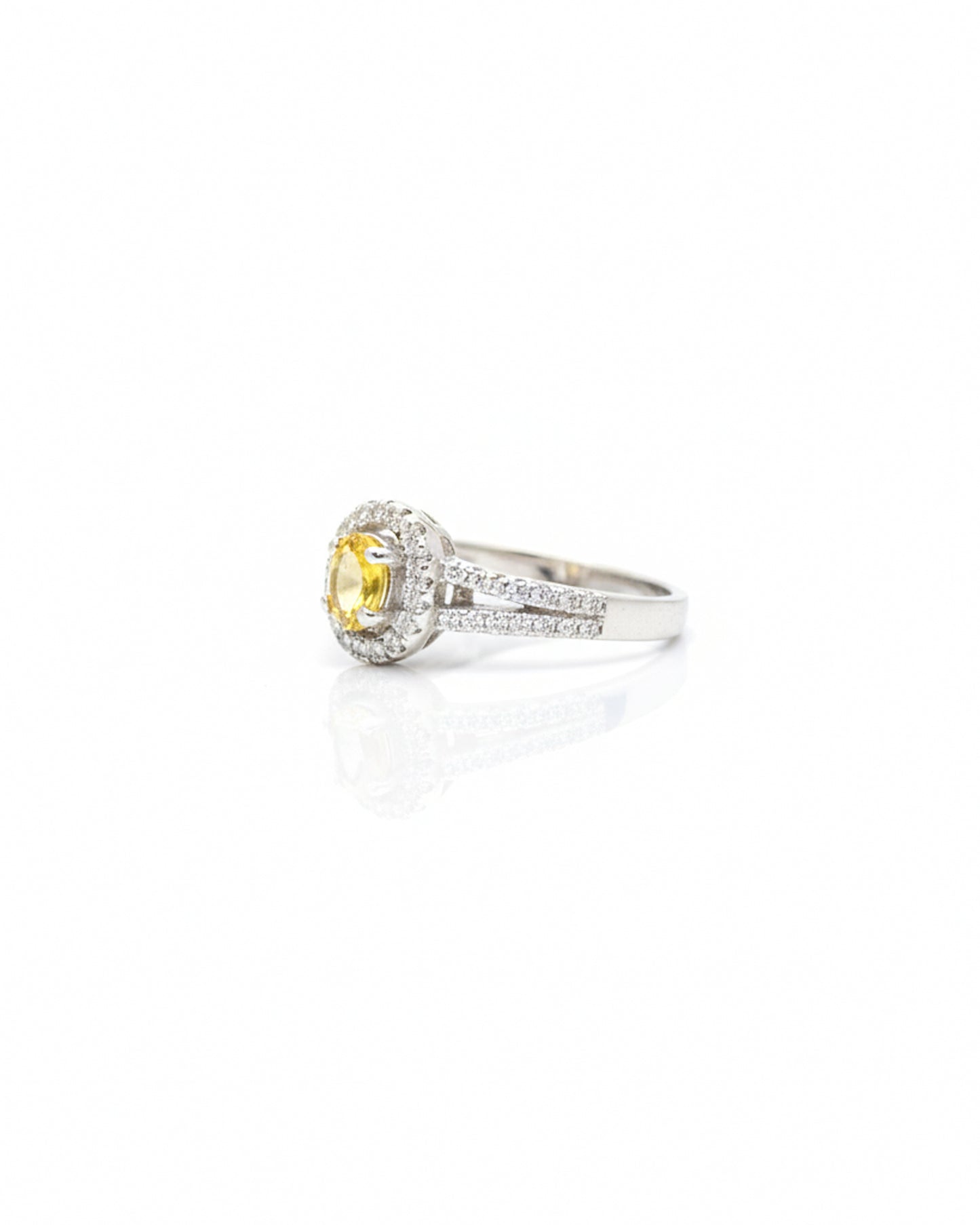 Sterling Silver Yellow Sapphire Halo Ring – 925 Silver Oval Yellow Sapphire & White Zircon Split Shank Statement Ring