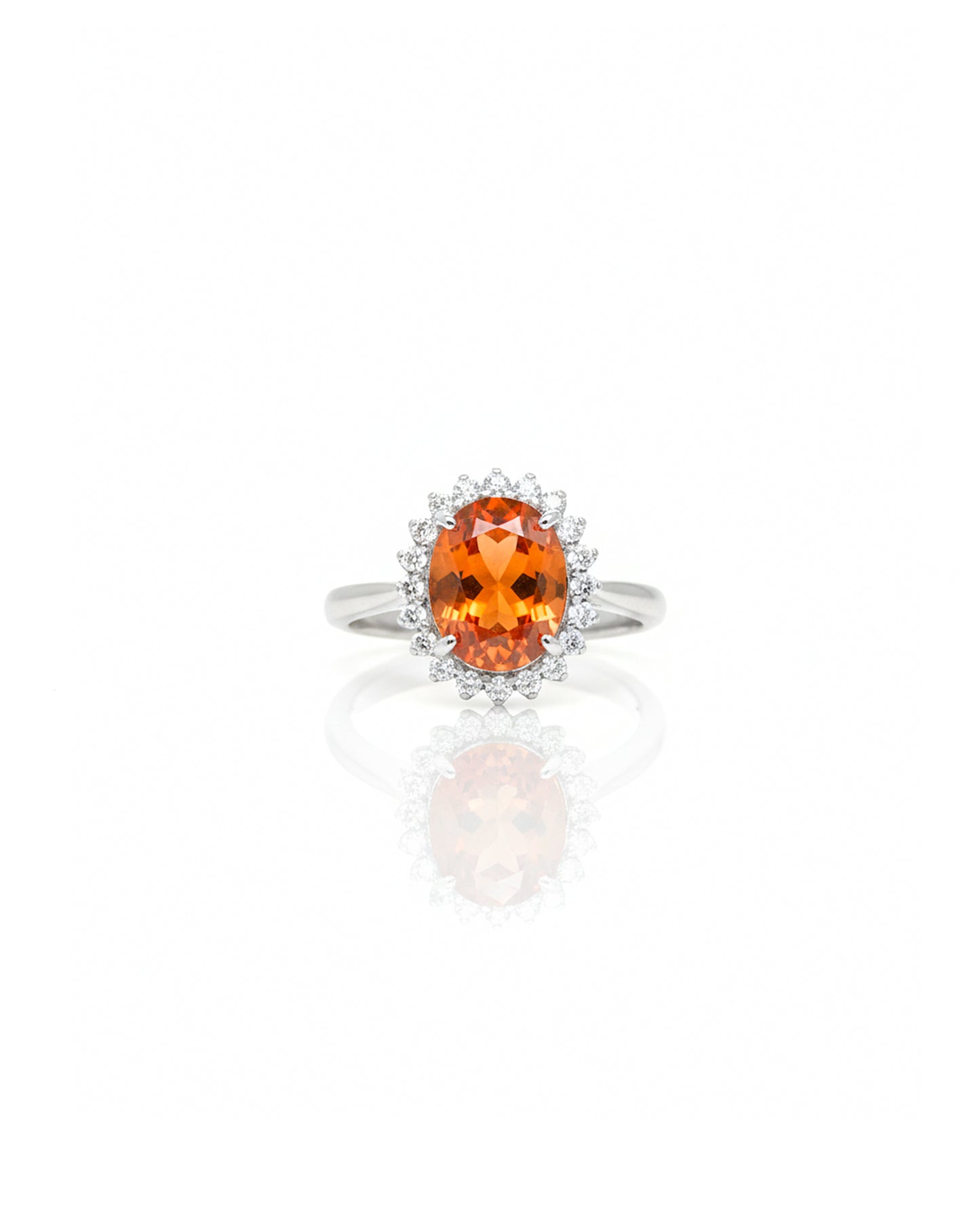 Natural Hessonite Garnet Halo Ring – 925 Sterling Silver & Cubic Zirconia