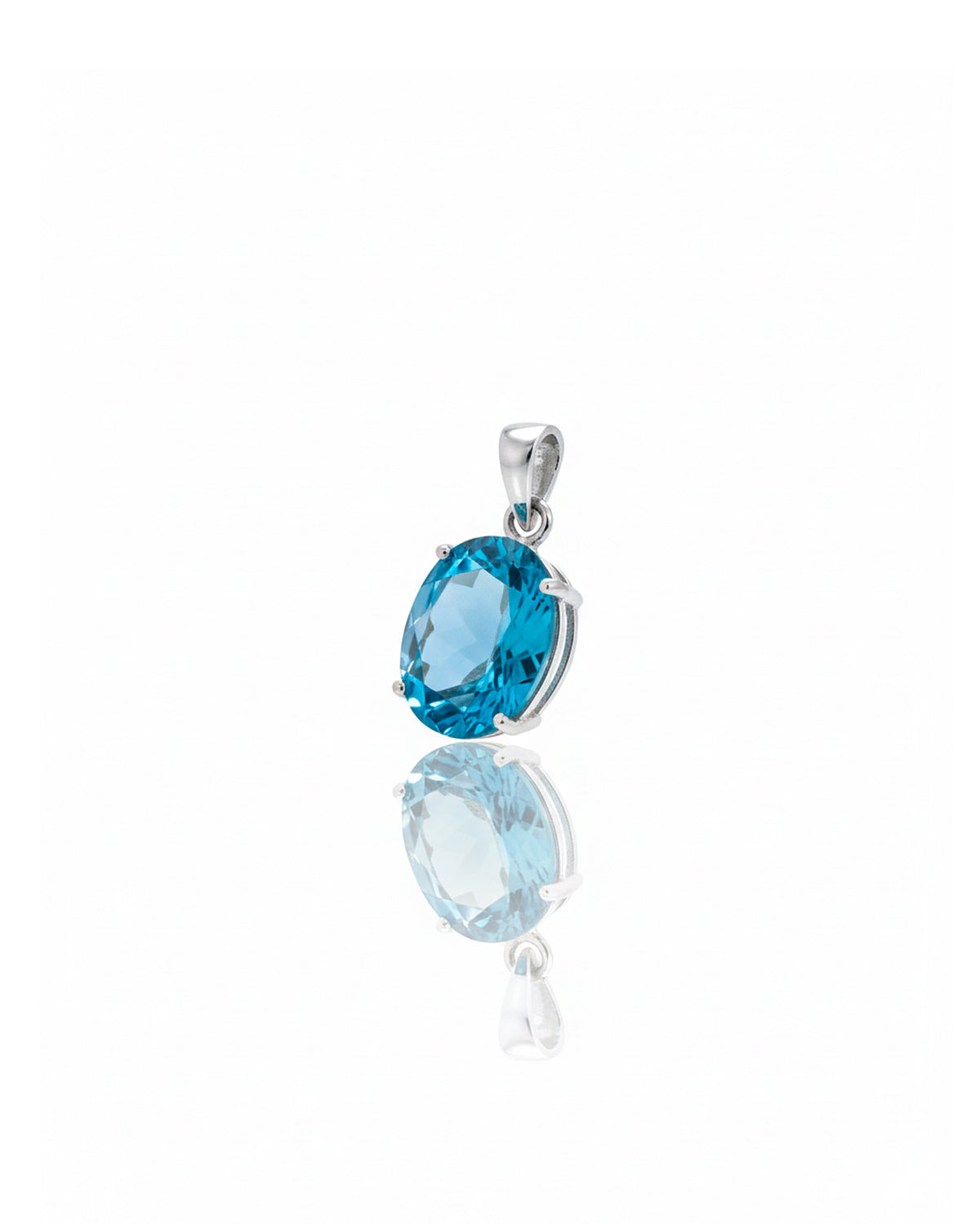 Natural Oval Swiss Blue Topaz Pendant in 925 Sterling Silver