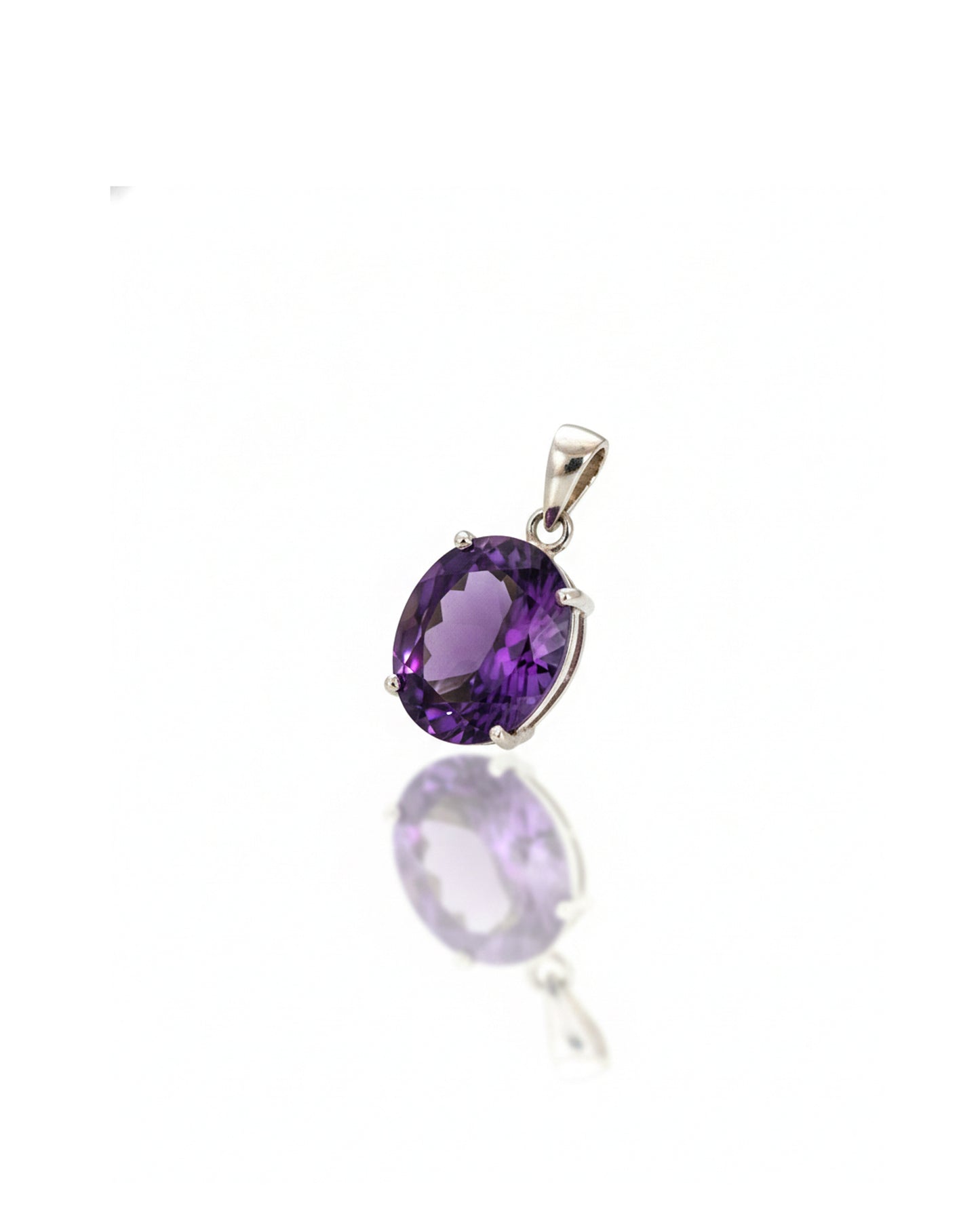 Sterling Silver Oval Amethyst Pendant – 925 Solid Silver Natural Purple Gemstone Solitaire Necklace