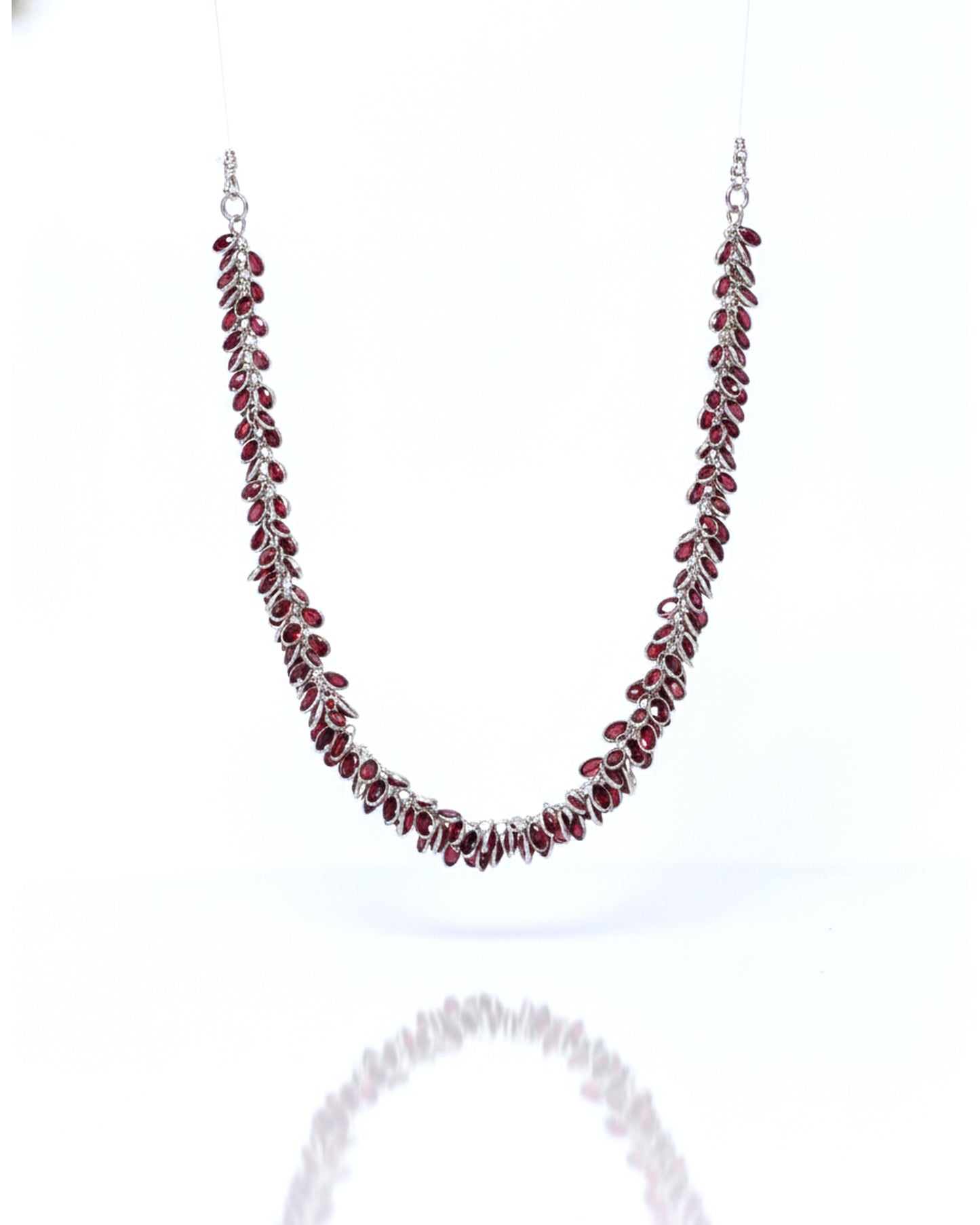Sterling Silver Garnet Bunch Necklace – 925 Sterling Silver Oval Garnet Cluster Statement Necklace