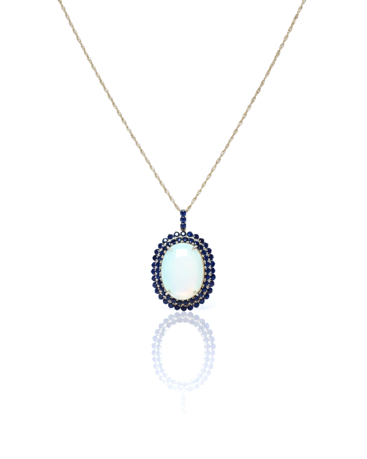 Sterling Silver Moonstone & Blue Sapphire Pendant Necklace – 925 Sterling Silver Oval Gemstone Halo Necklace