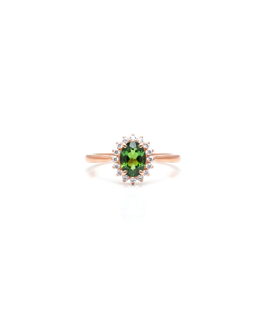 Rose Gold Plated Chrome Diopside Ring – 925 Sterling Silver Oval Green Gemstone Statement Ring