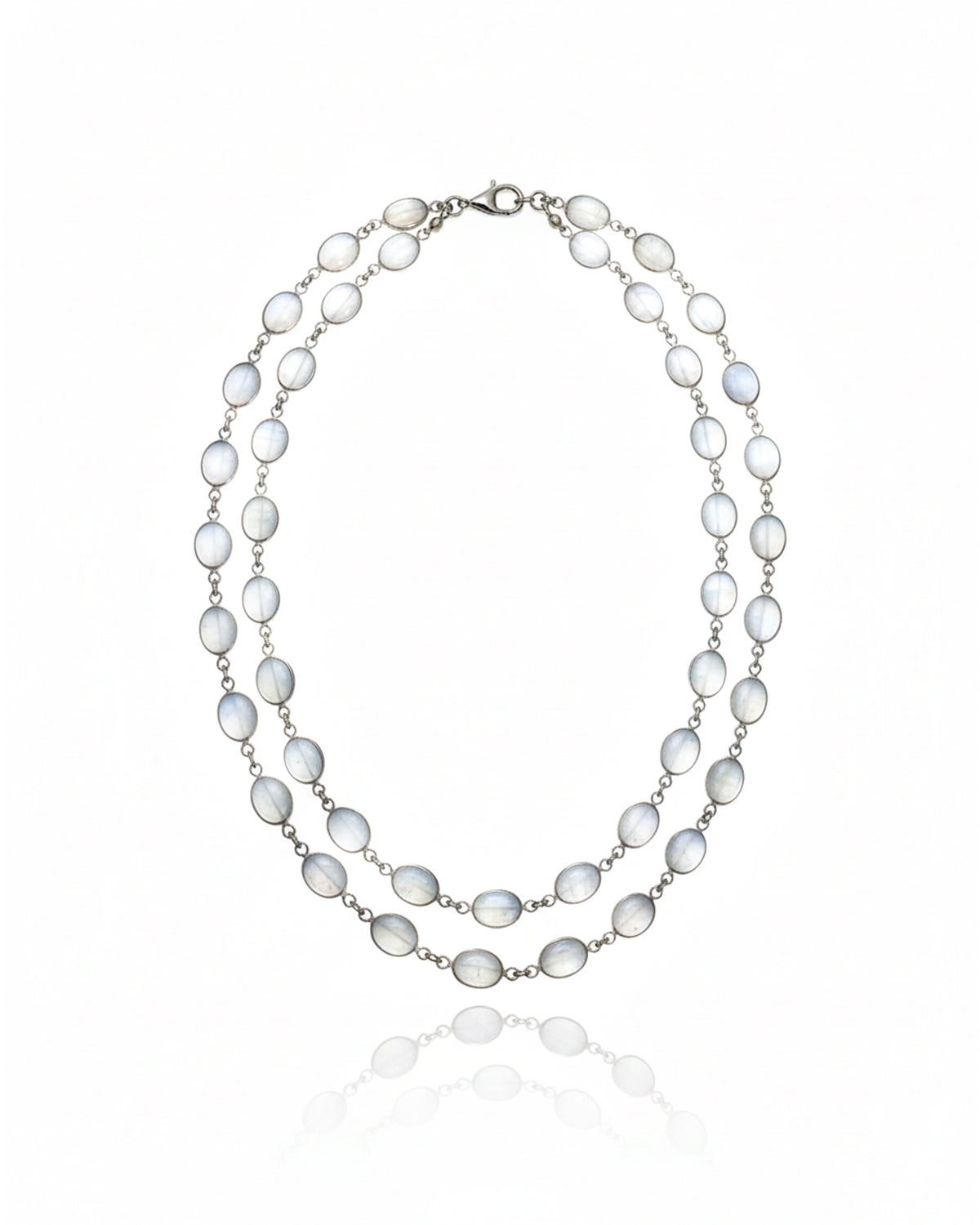 Sterling Silver Moonstone Necklace – 925 Sterling Silver Double Layer Oval Moonstone Necklace