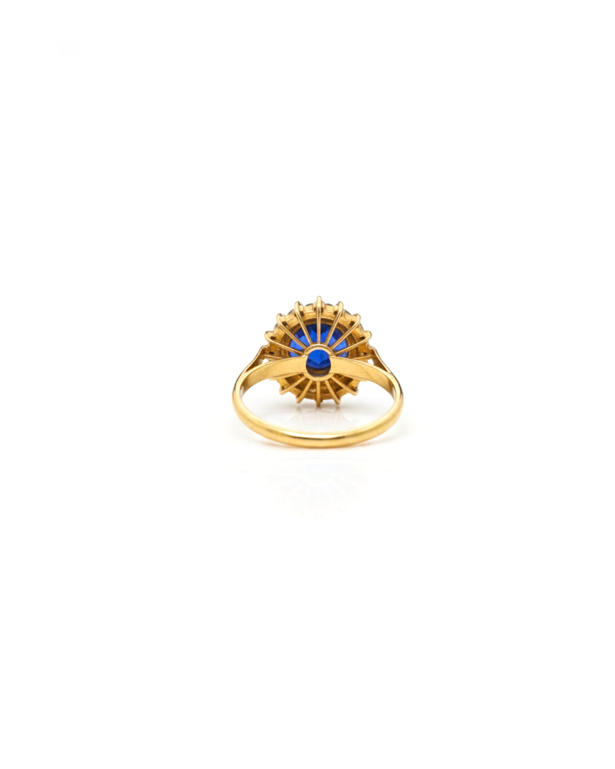 18K Gold Ceylon Blue Sapphire & Diamond Ring – Solid Yellow Gold Oval Double Halo Luxury Ring