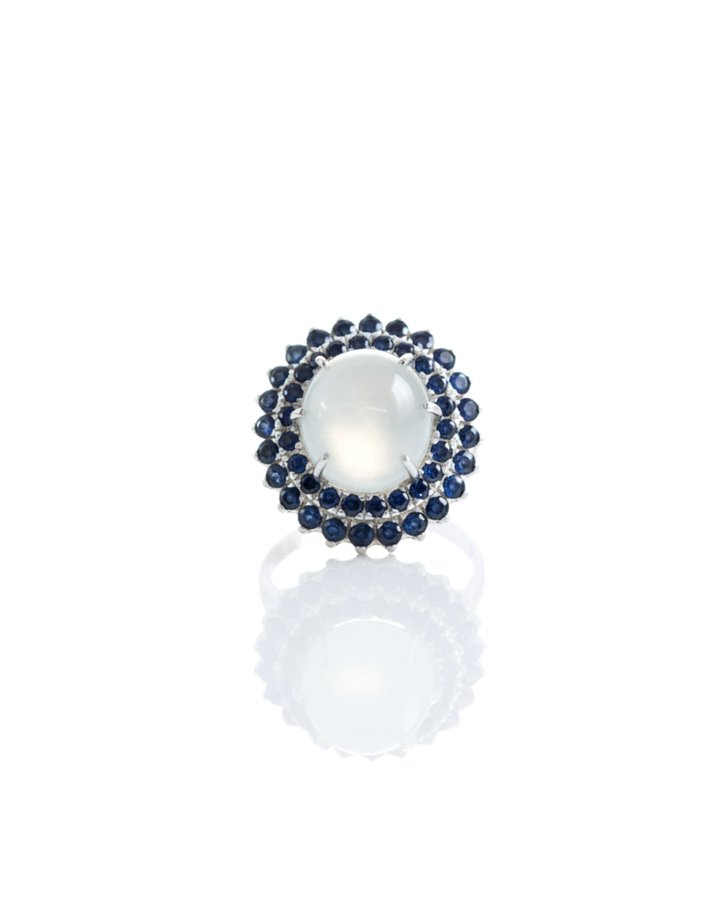 Moonstone & Ceylon Sapphire Cluster Ring – 925 Sterling Silver Handmade Ring