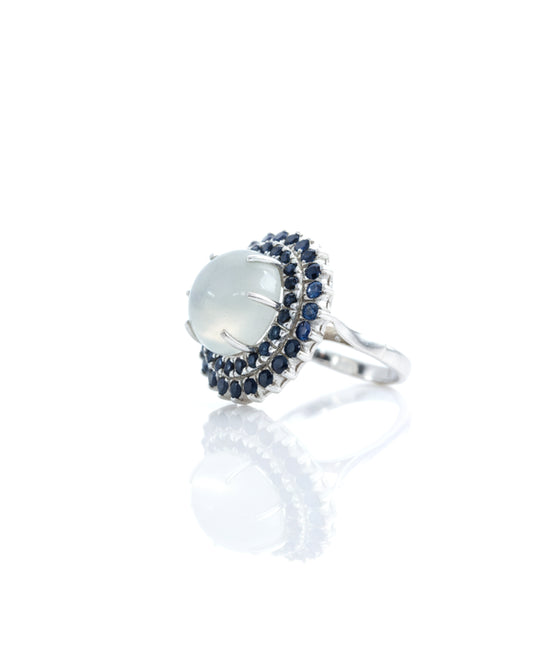 Moonstone & Ceylon Sapphire Cluster Ring – 925 Sterling Silver Handmade Ring