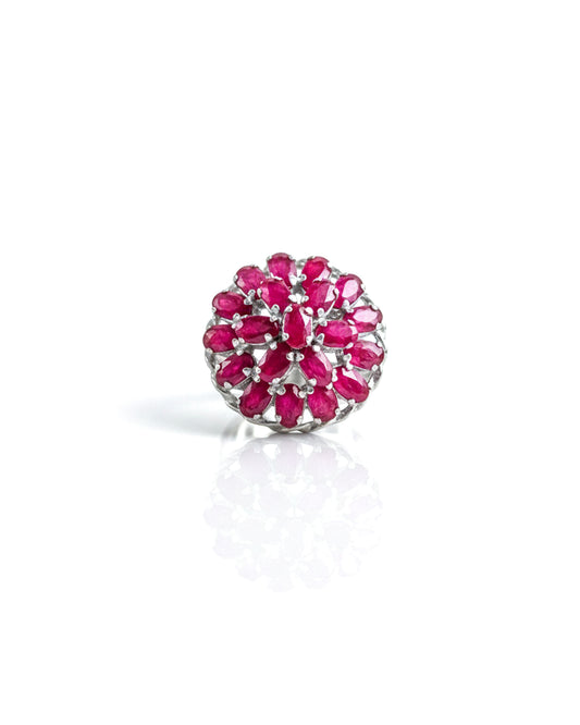 Sterling Silver Ruby Flower Ring – 925 Sterling Silver Ruby Cluster Statement Ring
