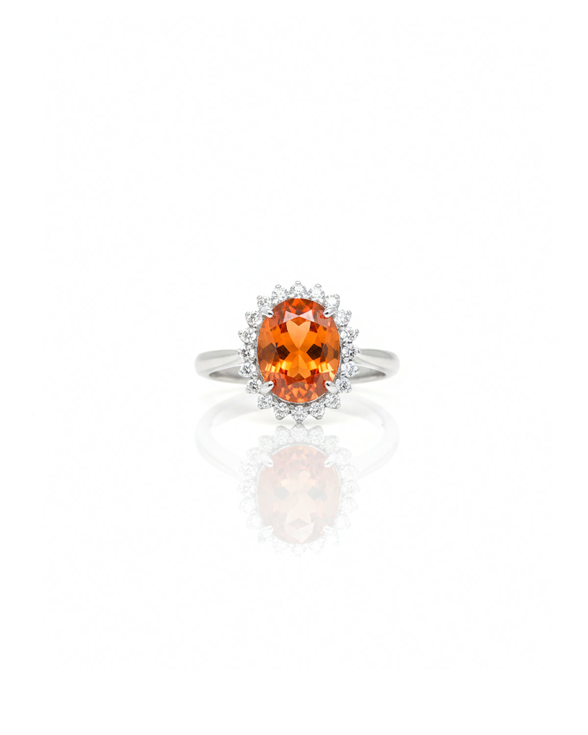 Natural Hessonite Garnet Halo Ring – 925 Sterling Silver & Cubic Zirconia