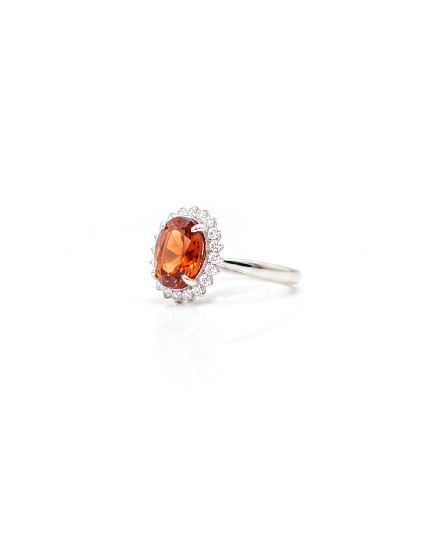 Natural Hessonite Garnet Halo Ring – 925 Sterling Silver & Cubic Zirconia