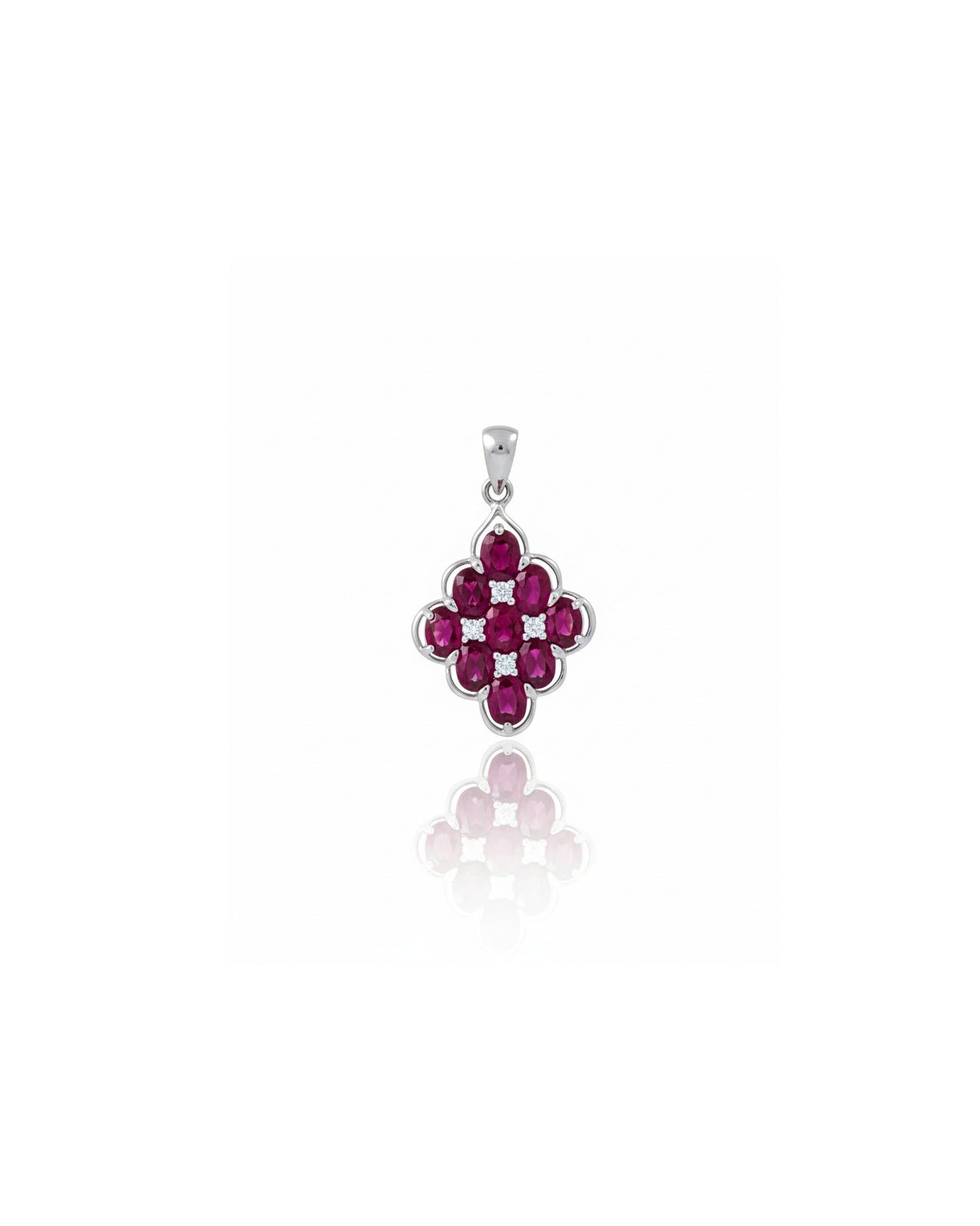 Sterling Silver Ruby & White Sapphire Flower Pendant Necklace – 925 Sterling Silver Floral Gemstone Pendant