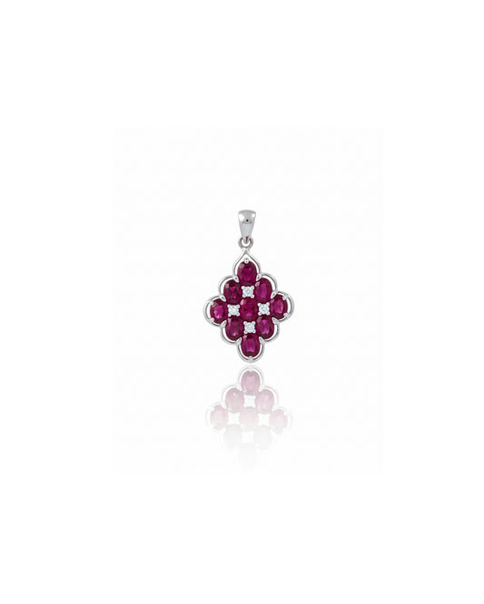 Sterling Silver Ruby & White Sapphire Flower Pendant Necklace – 925 Sterling Silver Floral Gemstone Pendant