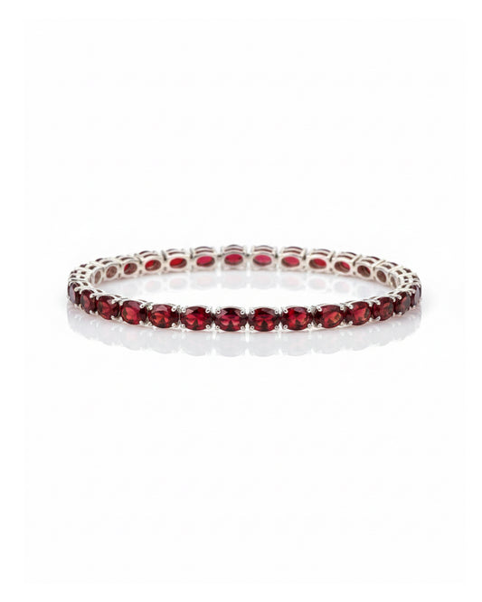 Sterling Silver Garnet Tennis Bracelet – 925 Sterling Silver Oval Garnet Bracelet