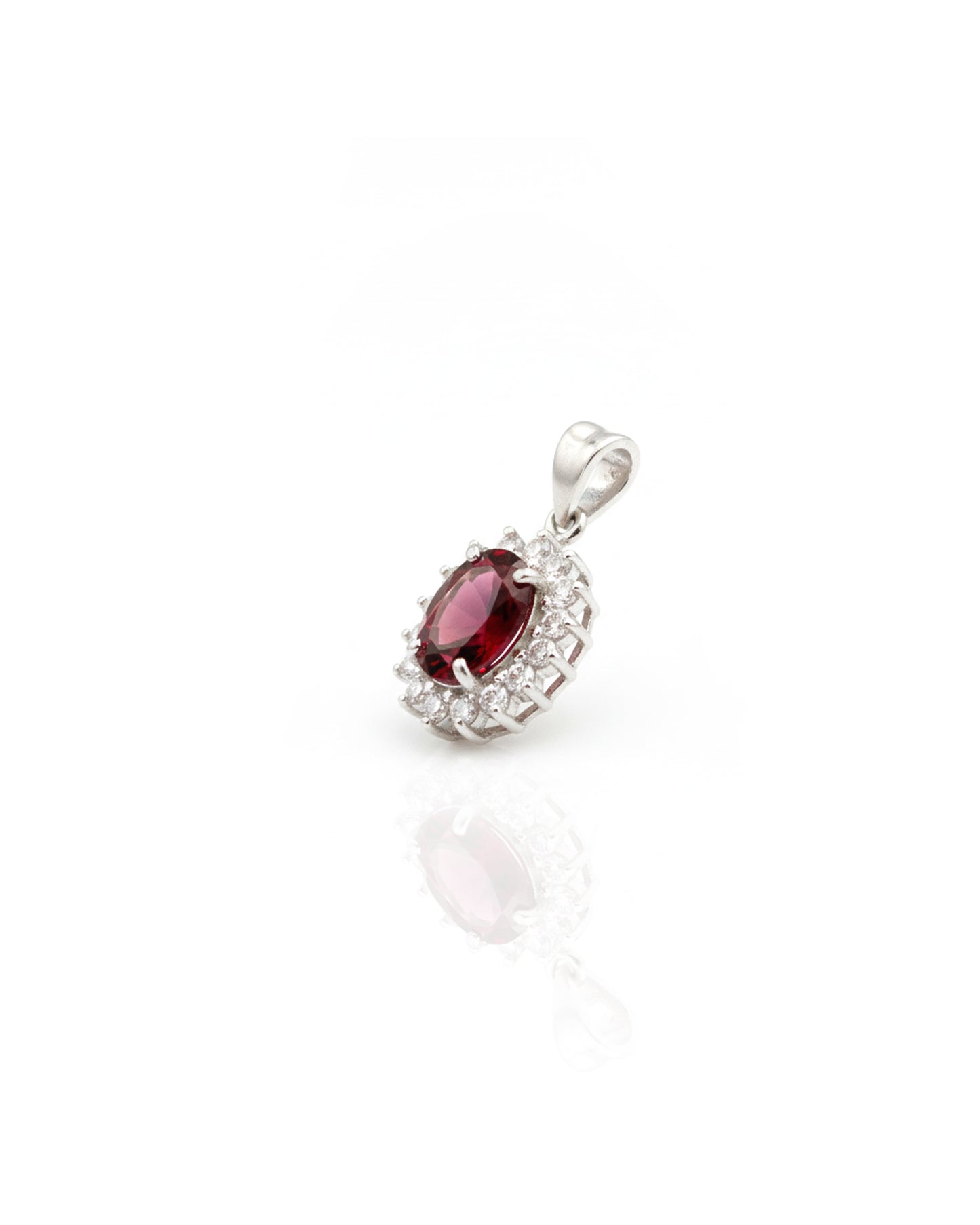 Sterling Silver Garnet & White Sapphire Cluster Pendant – 925 Solid Silver Oval Red Gemstone Halo Pendant, January Birthstone Jewellery Gift