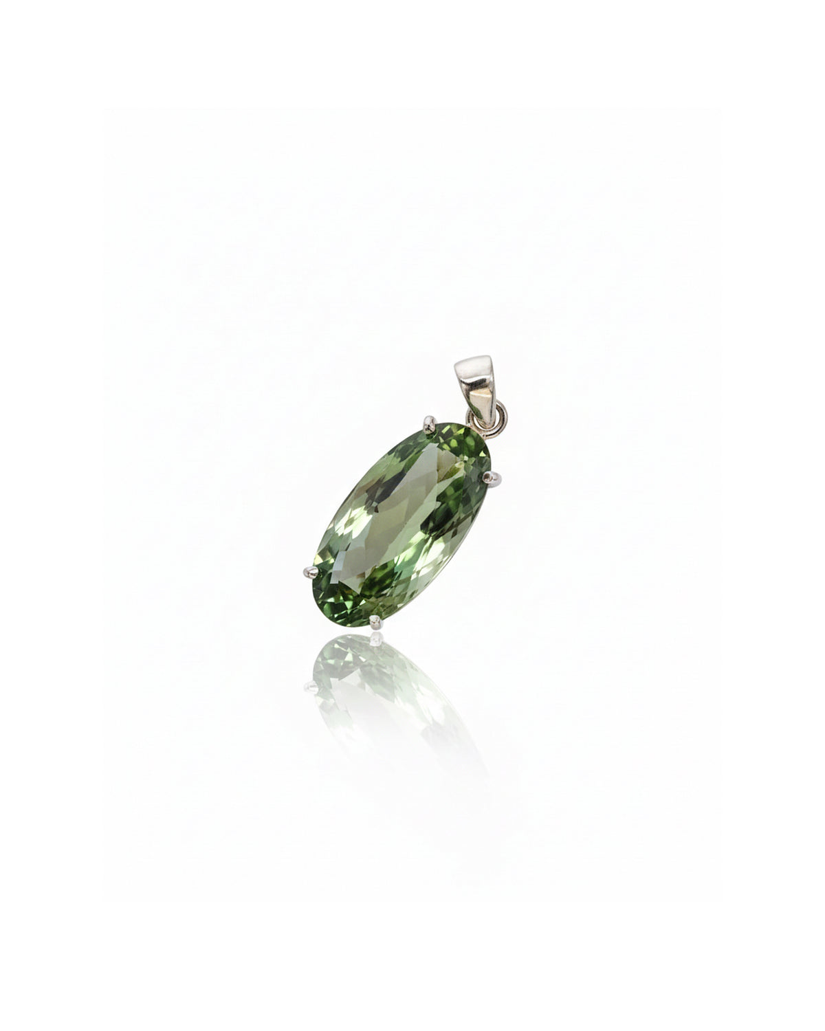 925 Sterling Silver Green Amethyst Pendant – Oval Natural Prasiolite Gemstone Solitaire Necklace
