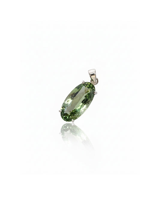 925 Sterling Silver Green Amethyst Pendant – Oval Natural Prasiolite Gemstone Solitaire Necklace