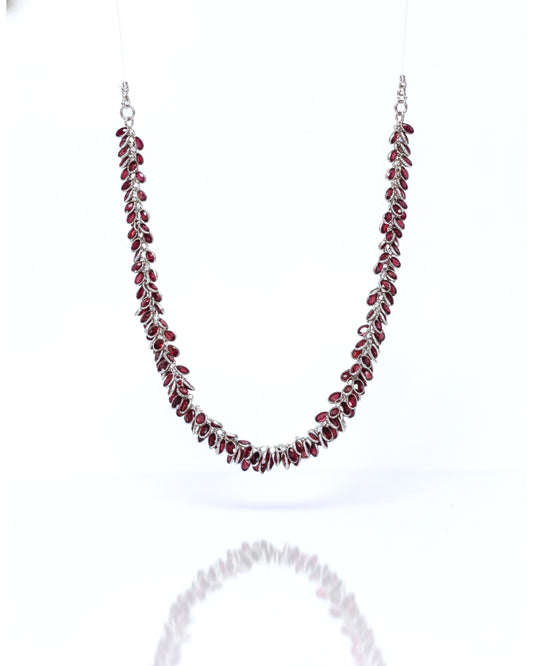Sterling Silver Garnet Bunch Necklace – 925 Sterling Silver Oval Garnet Cluster Statement Necklace
