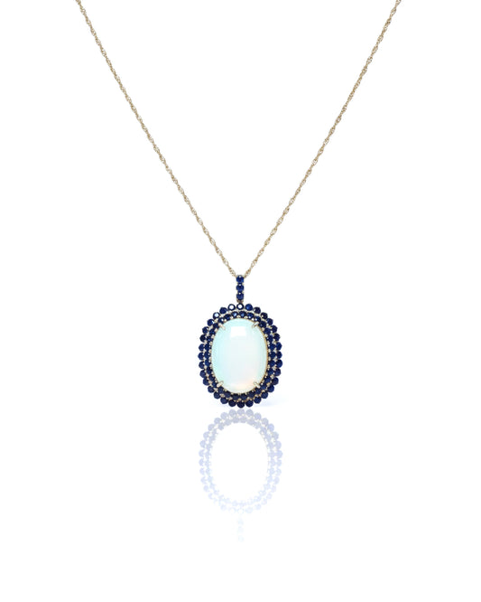 Sterling Silver Moonstone & Blue Sapphire Pendant Necklace – 925 Sterling Silver Oval Gemstone Halo Necklace