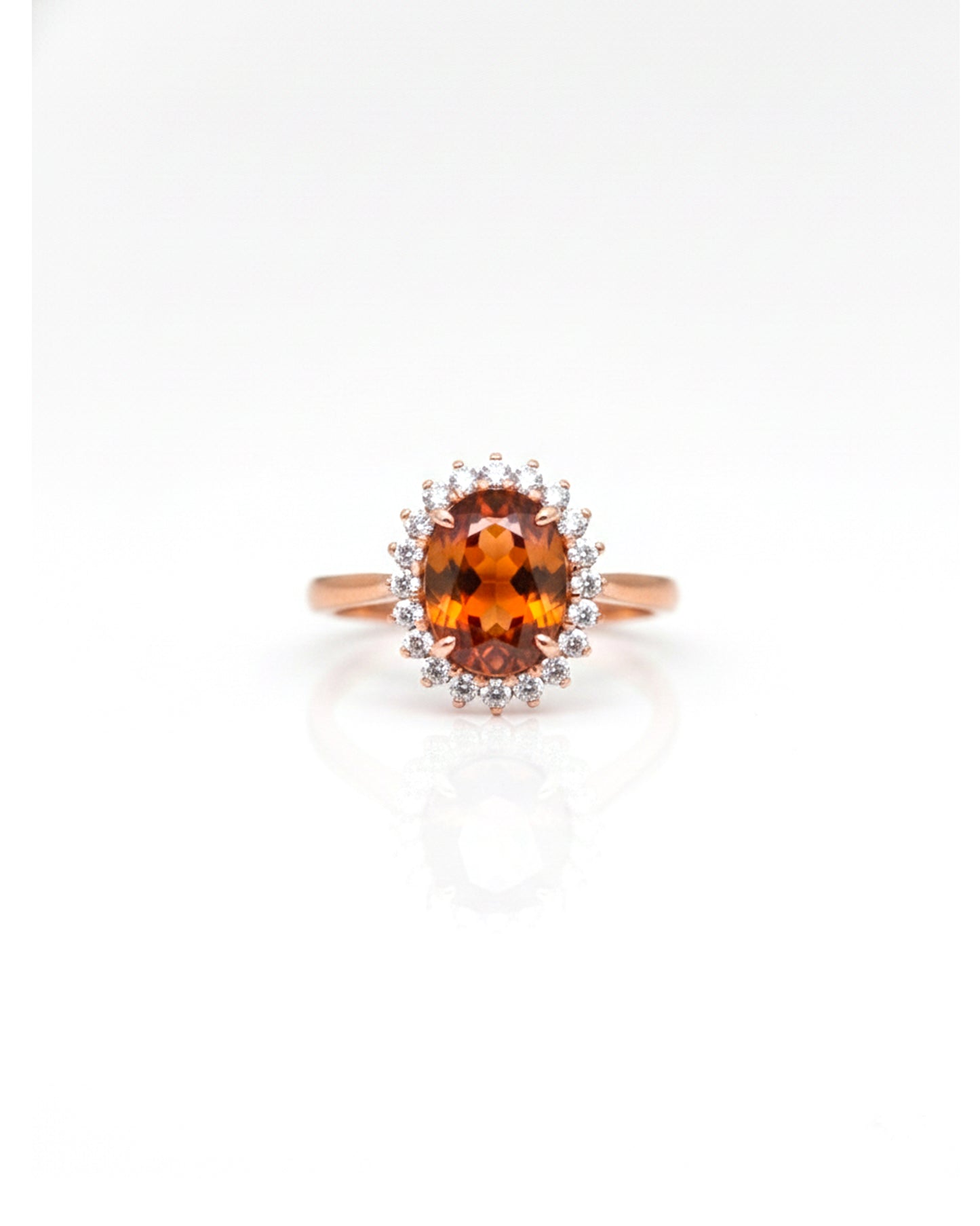 Adjustable Rose Gold Plated Hessonite Garnet Ring – 925 Sterling Silver Oval Cinnamon Stone Halo Statement Ring