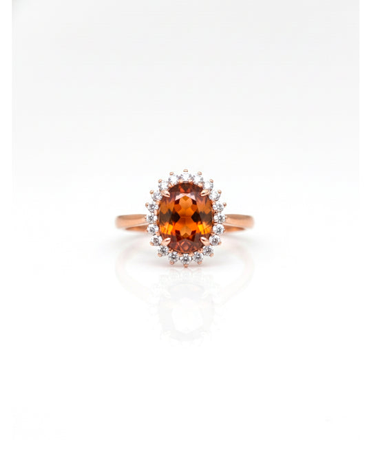 Adjustable Rose Gold Plated Hessonite Garnet Ring – 925 Sterling Silver Oval Cinnamon Stone Halo Statement Ring