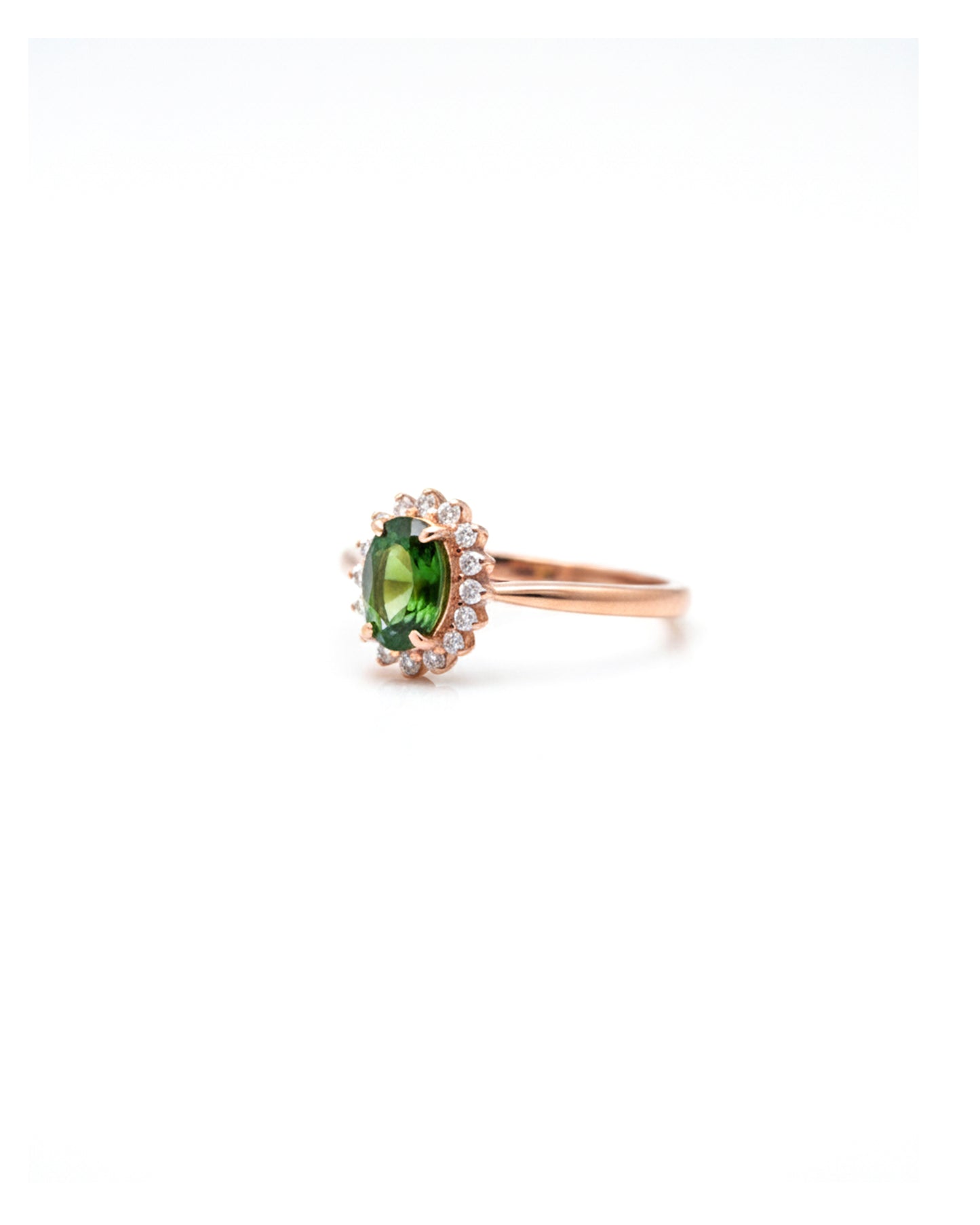 Rose Gold Plated Chrome Diopside Ring – 925 Sterling Silver Oval Green Gemstone Statement Ring