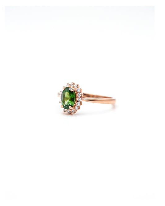 Rose Gold Plated Chrome Diopside Ring – 925 Sterling Silver Oval Green Gemstone Statement Ring