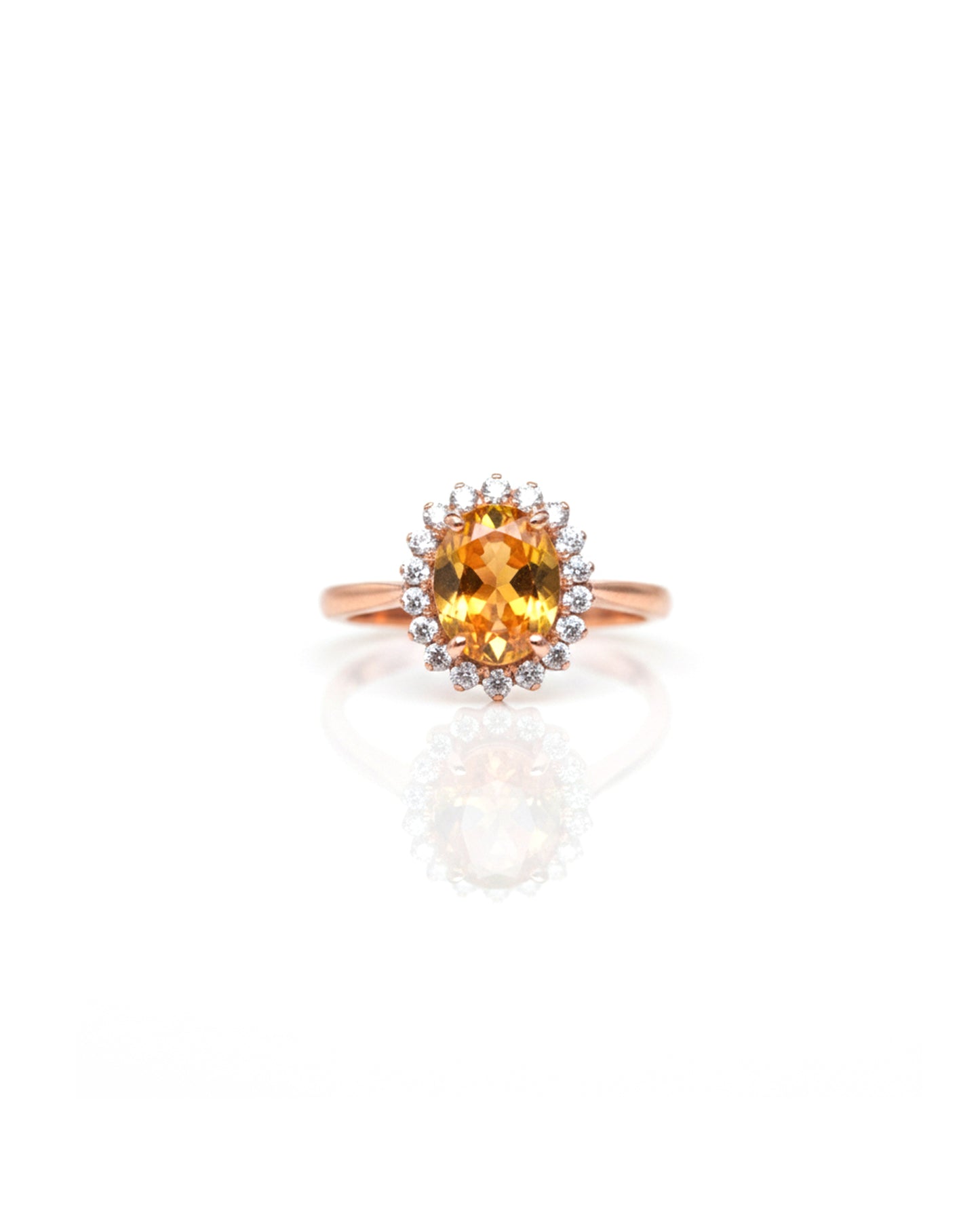 Rose Gold Plated Citrine & White Zircon Ring – 925 Sterling Silver Oval Citrine Halo Statement Ring