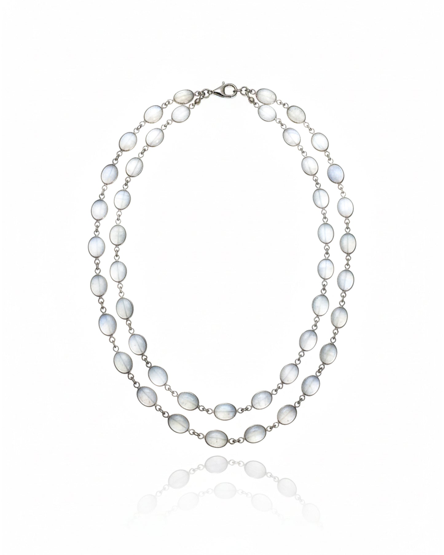 Sterling Silver Moonstone Necklace – 925 Sterling Silver Double Layer Oval Moonstone Necklace