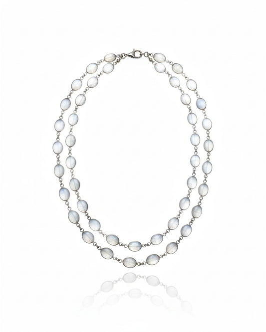 Sterling Silver Moonstone Necklace – 925 Sterling Silver Double Layer Oval Moonstone Necklace