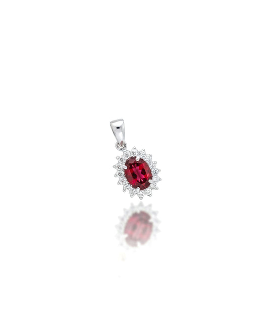 Sterling Silver Garnet & White Sapphire Cluster Pendant – 925 Solid Silver Oval Red Gemstone Halo Pendant, January Birthstone Jewellery Gift